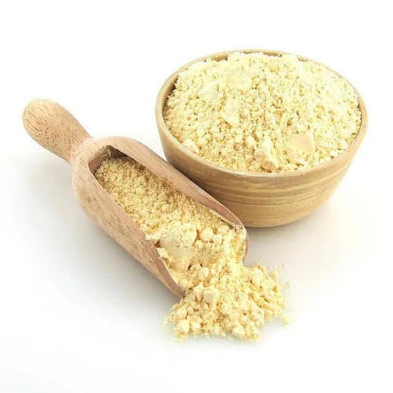 Premium besan flour in wooden bowl with scoop